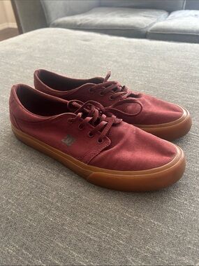 DC Men’s Maroon Canvas Low-Top Sneakers with Gum Sole